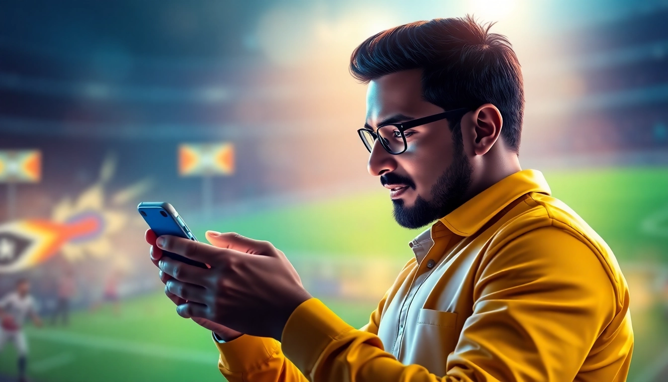 Illustration of a confident Indian bettor using Fairplay online platform on mobile device with sports and casino icons for secure betting experience.